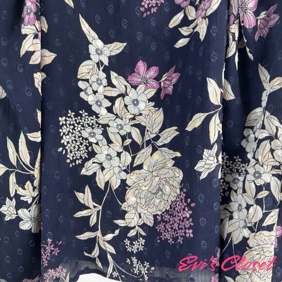 Torrid Navy Silver Pink Chiffon Plus Sz 3/ 22 Cold Shoulder Short Sleeve Top - Picture 5 of 16